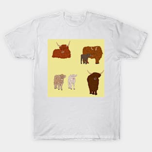 Highland Cows Pattern Yellow T-Shirt